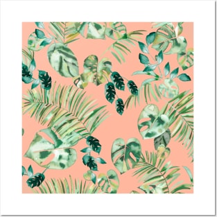 Tropical leaves green coral Posters and Art